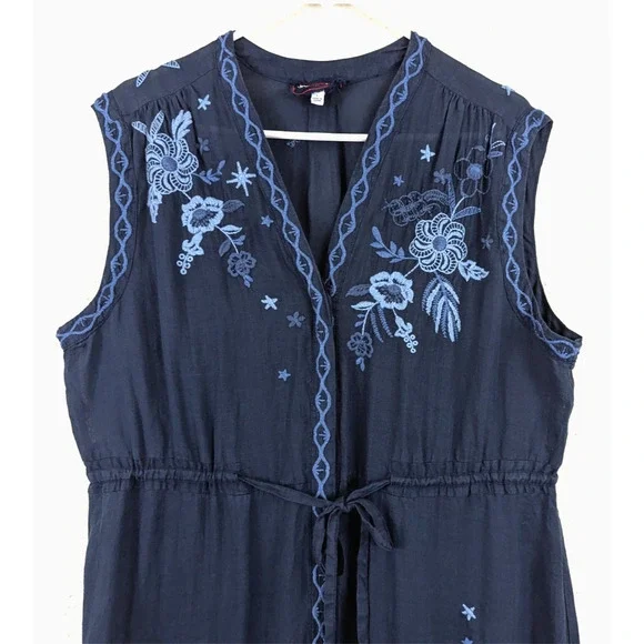 Johnny Was Workshop sz L Maxi Dress asymmetric hem blue button front tank 4035 - Picture 2 of 8